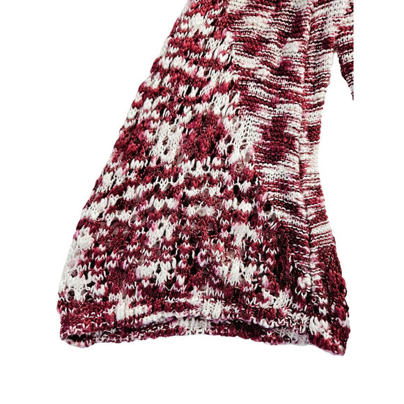 New Directions Crochet Knit Accent Sweater Bell Sleeves Sz. XL Raspberry & White - Picture 5 of 10